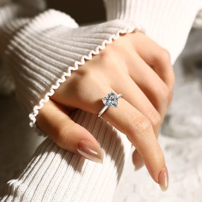 Bague de Fiançailles ATTAGEMS Cœur 3 carats Moissanite Argent Sterling 925 Solitaire Bague de Promesse Bijoux de Mariage pour Elle Cadeau de Fête