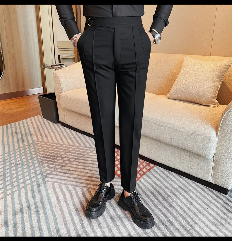 High Quality Men's Suit Pant Solid Color England Style Slim Fit Casual High Waist Trousers Men Spring Autumn Fashion Suit Pants