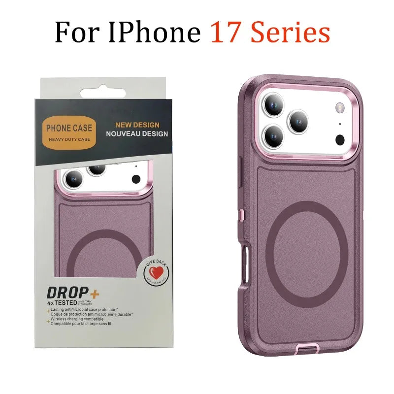 3IN1 Heavy Duty Otter Armor Box Phone Case for IPhone 17 Pro Max Air 16 15 14 Plus for Mag-Safe Wireless Charging Rugged Cover