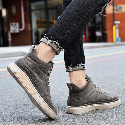 New Arrival Genuine Leather Men Ankle Boots  Design Warm Plush Fur Winter Sneakers Snow Casual Leather Shoes Outdoor Basic Boots