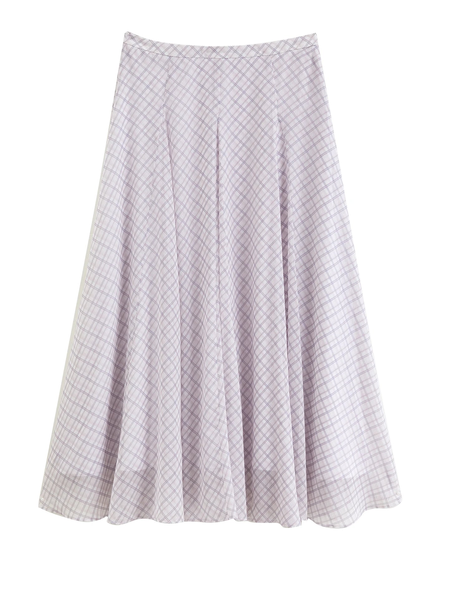 2026 Summer Women's Lilac Plaid High Waist A-Line Skirt for Daily and Resort Wear