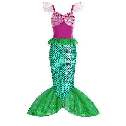 Halloween Little Mermaid Ariel Princess Costume Summer Purple Dress Girls Cosplay Mermaid Carnival Birthday Party Swimsuit Set