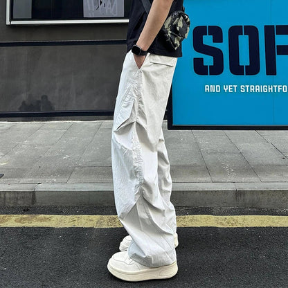 New High Street Pants Mens Casual Straight Trousers Wrinkled Trendy Streetwear Summer Lightweight Essentials Couple Cool Pants