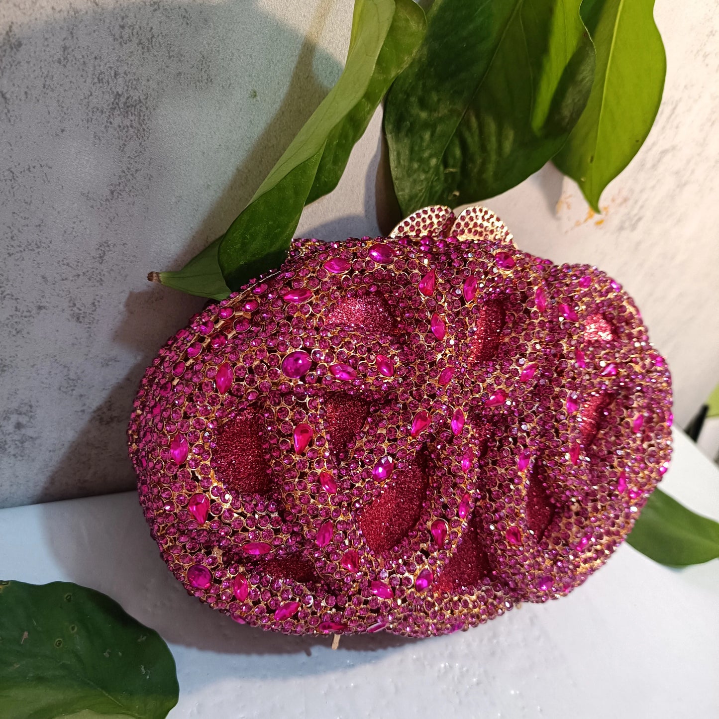 Lady Fushia Wedding Gems Evening Purses Women Luxury Hot Pink Crystal Clutch Purse Party Clutches Bridal Rhinestone Minaudiere