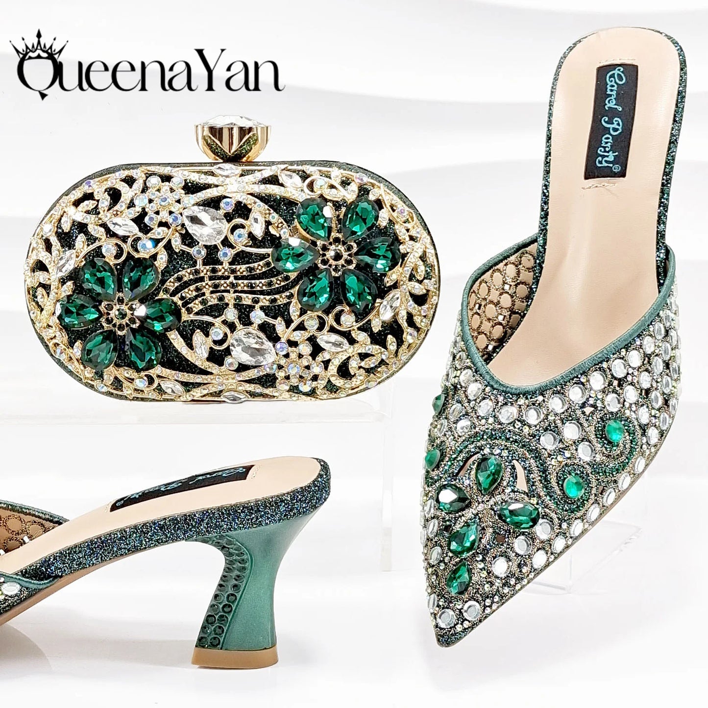 Luxury Pink Rhinestone Party Shoes and Clutch for Women- Elegant Crystal Heels with Matching Evening Bag