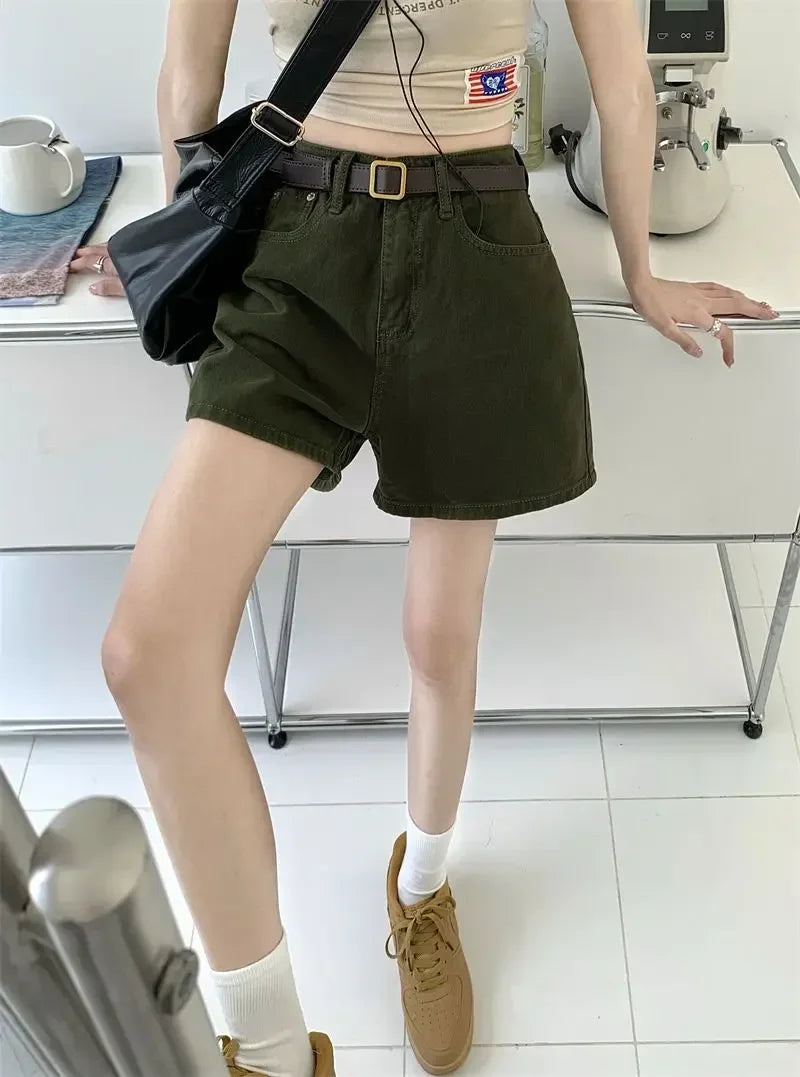 Wide Short Jean Pants Woman With Waist Pocket Denim Shorts for Women Korean Style Youthful Cheap Harajuku Fashion Outfits Jorts