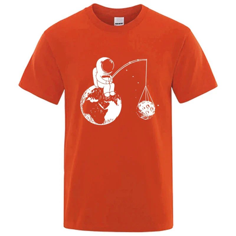 Summer Men High Quality T-shirt Cotton Blend Funny Design Astronaut Printing for Men Loose Top Cool Casual Tshirt Male Shirts