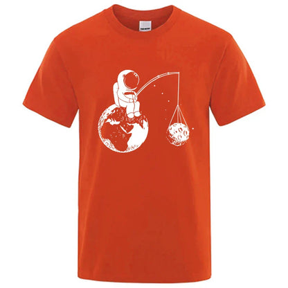 Summer Men High Quality T-shirt Cotton Blend Funny Design Astronaut Printing for Men Loose Top Cool Casual Tshirt Male Shirts