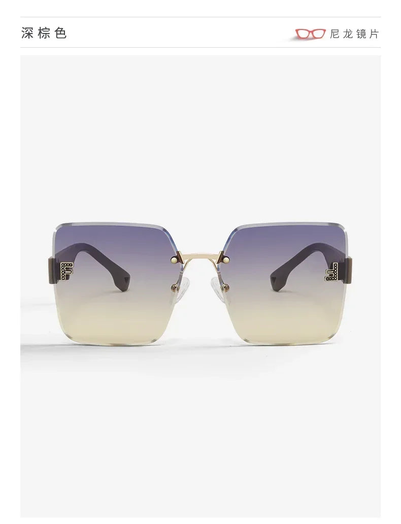 2025 New Fashion Gradient Sunglasses Women Square POLARIZED Ladies Sun Glasses Girls Rimless Vintage Luxury UV400 Gafas De Sol
