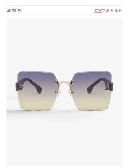 2025 New Fashion Gradient Sunglasses Women Square POLARIZED Ladies Sun Glasses Girls Rimless Vintage Luxury UV400 Gafas De Sol