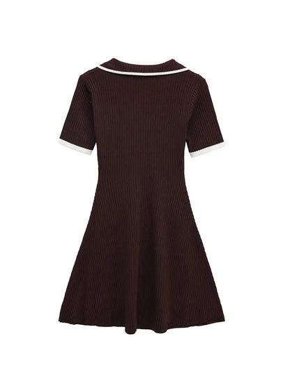 2025 Autumn  Casual Mini Dress Fashion Contrast Color Design Short Sleeve Dresses For Women Elegant Short Dress