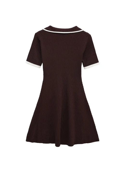 2025 Autumn  Casual Mini Dress Fashion Contrast Color Design Short Sleeve Dresses For Women Elegant Short Dress