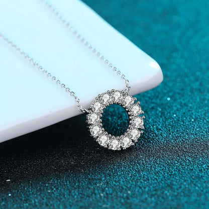 Full Moissanite Round Pendant Necklace Original 925 Sterling Sliver Chain Plated 18k White Gold Fine Necklace for Women
