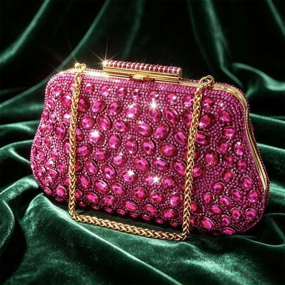 2026 Chic Fuchsia Peep Toe Heels with Sparkling Diamond Accents - Italian Designed Matching Pump and Bag Set for Stunning Party