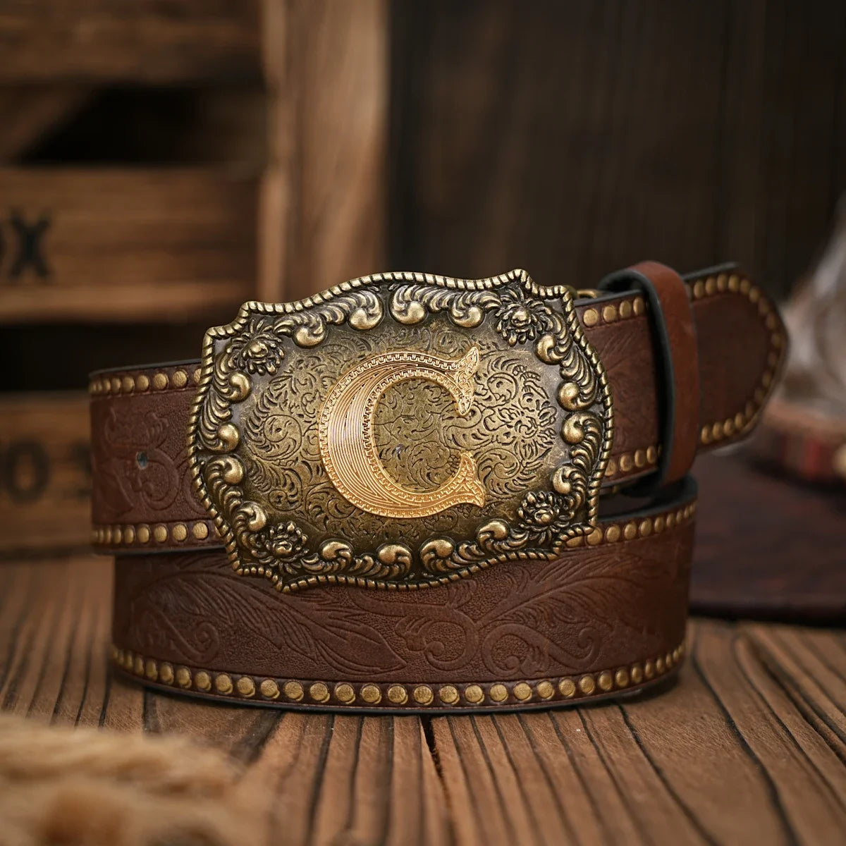Vintage style PU Leather Western Denim Belt Classic Letter buckle - 3.8 cm wide, durable and stylish for men and women - perfect