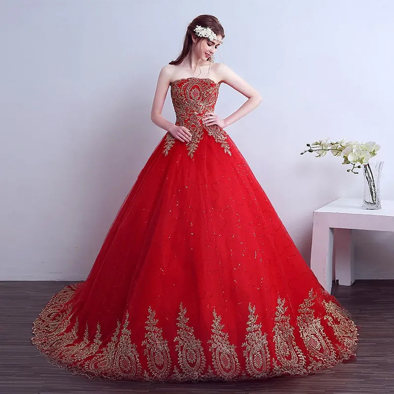 2026 New Ball Gown Lace Tulle Red Wedding Dress With Tail Chinese Pattern Style Cheap China Embroidery Bridal Gown Customized