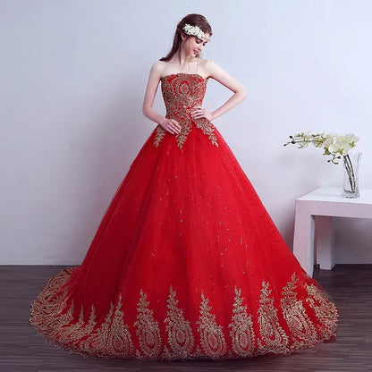 2026 New Ball Gown Lace Tulle Red Wedding Dress With Tail Chinese Pattern Style Cheap China Embroidery Bridal Gown Customized