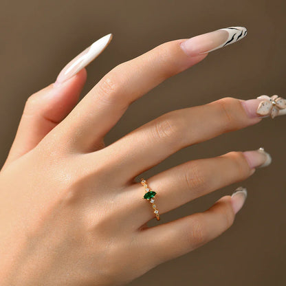 S925 Silver Stackable Zircon Ring Inlaid With 3*6mm Marquise Cut Lab Zambian Emerald ForWomen Daily Wear Trendy Jewelry