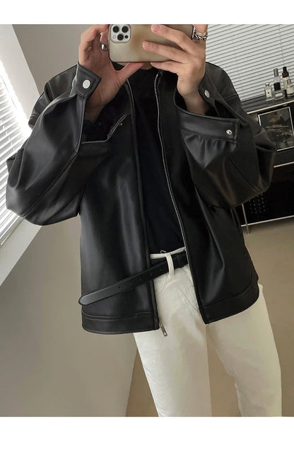Spring Autumn Cool Luxury Short Black Soft Light Pu Leather Jacket Men Zipper Casual Mens Jackets and Coats Fashion