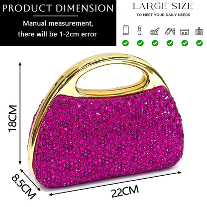 Elegant Italian Women’s Fuchsia Rhinestone Peep-Toe High Heel Sandals and Matching Bag Set – Perfect for Weddings and Parties