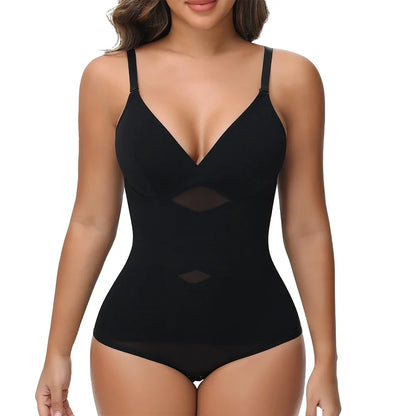 Cross Waist Tummy Control Body Shaping Bodysuit for Women Full Body Control V-Neck Mesh Breathable Briefs Underwear Butt Lifter