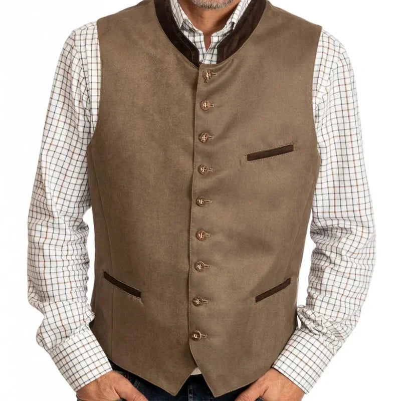 Men Vest Green Suede Velvet With Collar Single Breasted Waistcoat For Wedding Banquet Party Business Work Casual Daily Men Vest