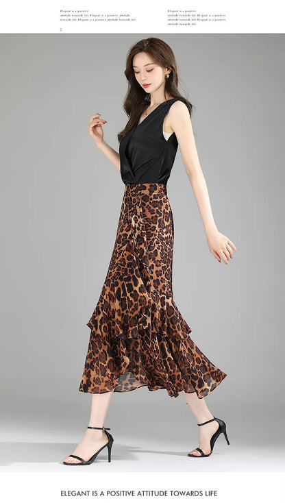 Fashion Irregular Fishtail Chiffon Skirts Elegant High Waist Summer Luxury Party Skirt Female Ruffles Long Skirts