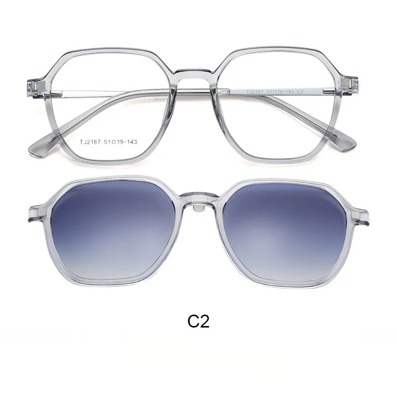 Magnetic Clip on Glasses Women Driving Polarised Polygonal Optical Myopia Eyewear Men Custom Prescription Glasses TJ2187