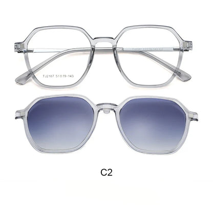 Magnetic Clip on Glasses Women Driving Polarised Polygonal Optical Myopia Eyewear Men Custom Prescription Glasses TJ2187
