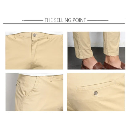 Summer Men Fashions Solid Color Casual Pants Men Straight Slight Elastic Ankle-Length High Quality Formal Trousers Men