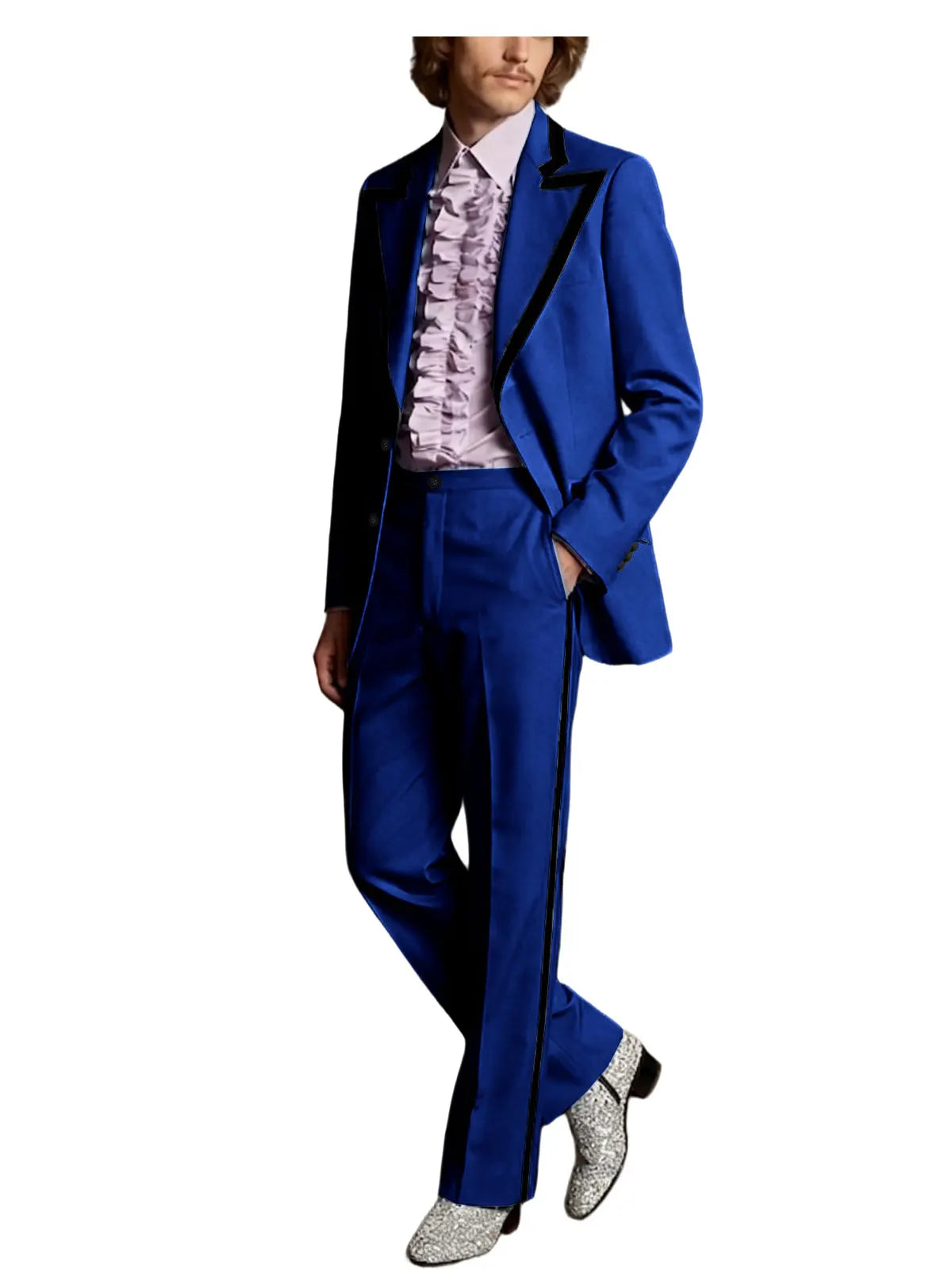 Men's Tuxedo Suit with Black Trim 2-Piece Slim Fit Blazer Pants Set Business Casual Jacket Straight Leg Trousers Formal Outfit