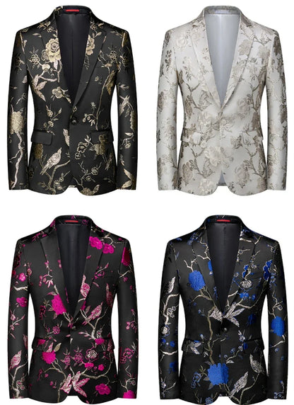 2026 New Men's Pink Embroidered Suit Jacket, Wedding Party Dress Coat, Fashionable Slim Male Blazers, Asian Size M-5XL 6XL