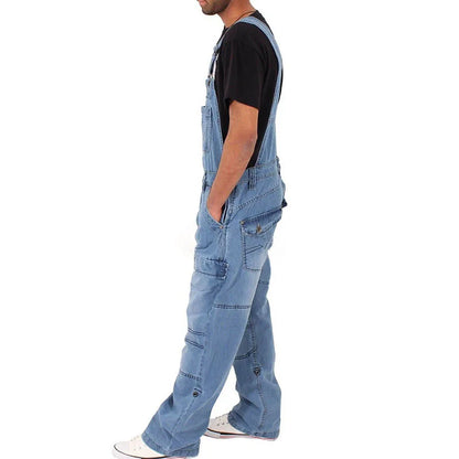Multi Pocket Denim Overalls Suspenders Baggy Jeans Men'S Street Casual Work Pants Jumpsuits