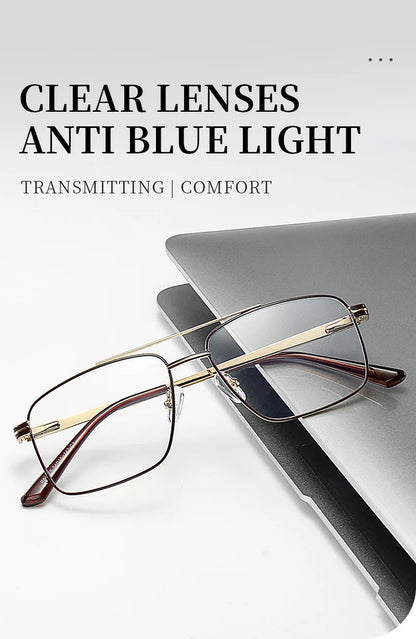 Classic Business Men's Metal Geometric Square Frame Eyewear Customizable Prescription Blue Light Protection Eyewear