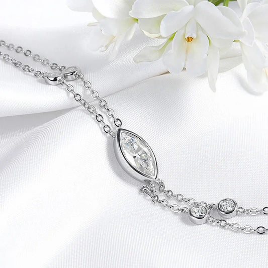 Bracelets Moissanite "Bulles" Taille Marquise pour Femmes, Réglables 14-19cm, Chaîne en Diamants de Laboratoire, Bijoux en Argent Pur S925