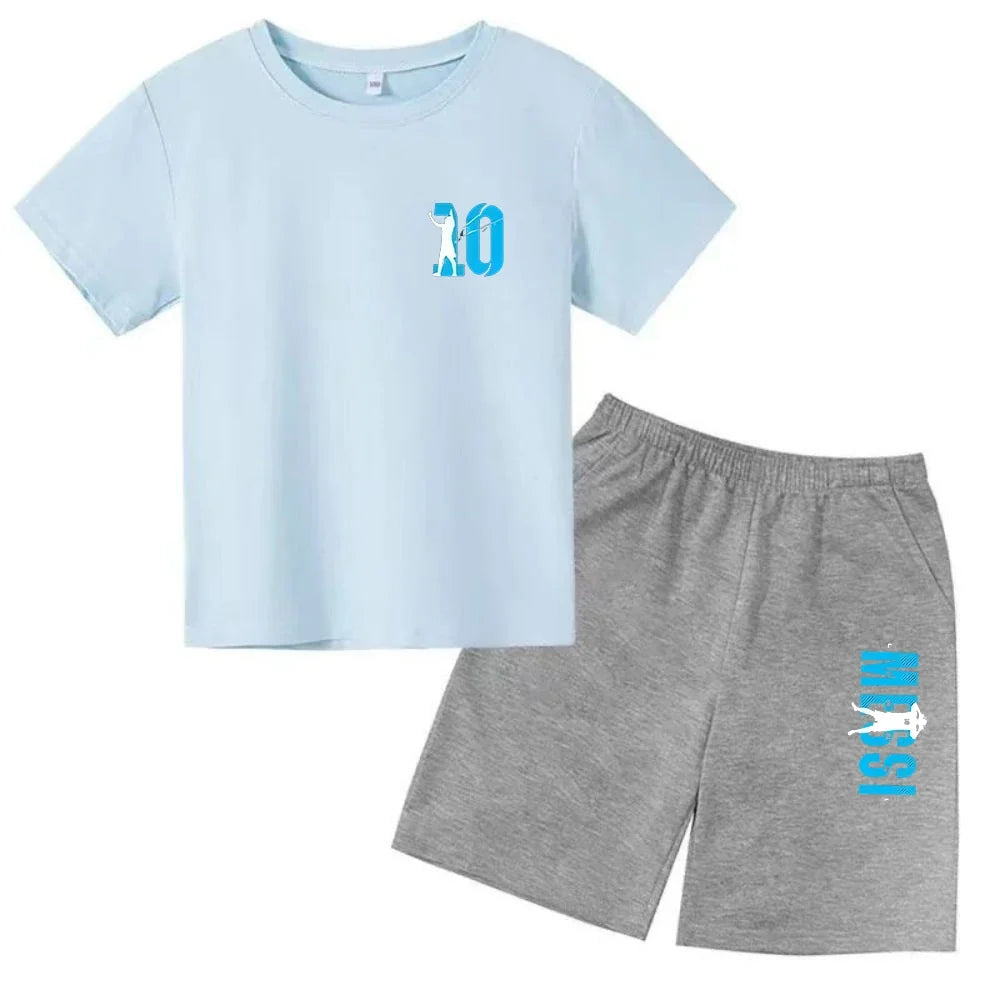 Summer Children‘s Set Brand Messi Print Short Sleeve T-shirt + Shorts 2pcs Set Sportsuit Casual Fashion Kid Boy Girl Fan Clothes