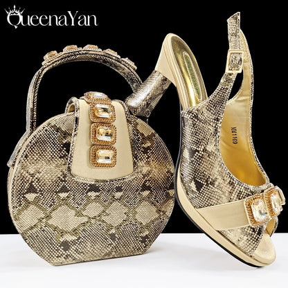 2025 Elegant Green Peep-Toe Women Heel Pumps for Italian Matching Party Shoes and Bags Set for Parties with Diamond Accents