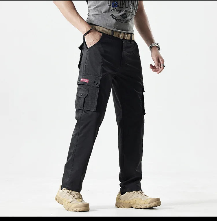 Autumn Work Pants Men Multi-pockets Cargo Trousers Casual Wear-resistant Workwear Spring Straight Pant Outdoor Hiking Trousers