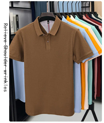 100% pure cotton high-end short sleeve polo shirt men's summer fashion new breathable Korean business casual golf brand T-shirt