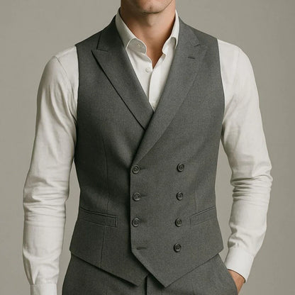Men Vest White Solid With Lapel Double Button Waistcoat For Wedding Party Banquet Business Work Daily Casual Men Suit Vest