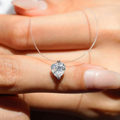 1CT Transparent Fishing Line Moissanite Pendant Necklace for Women 925 Sterling Silver Water Drop Lab Diamond Necklace Jewelry