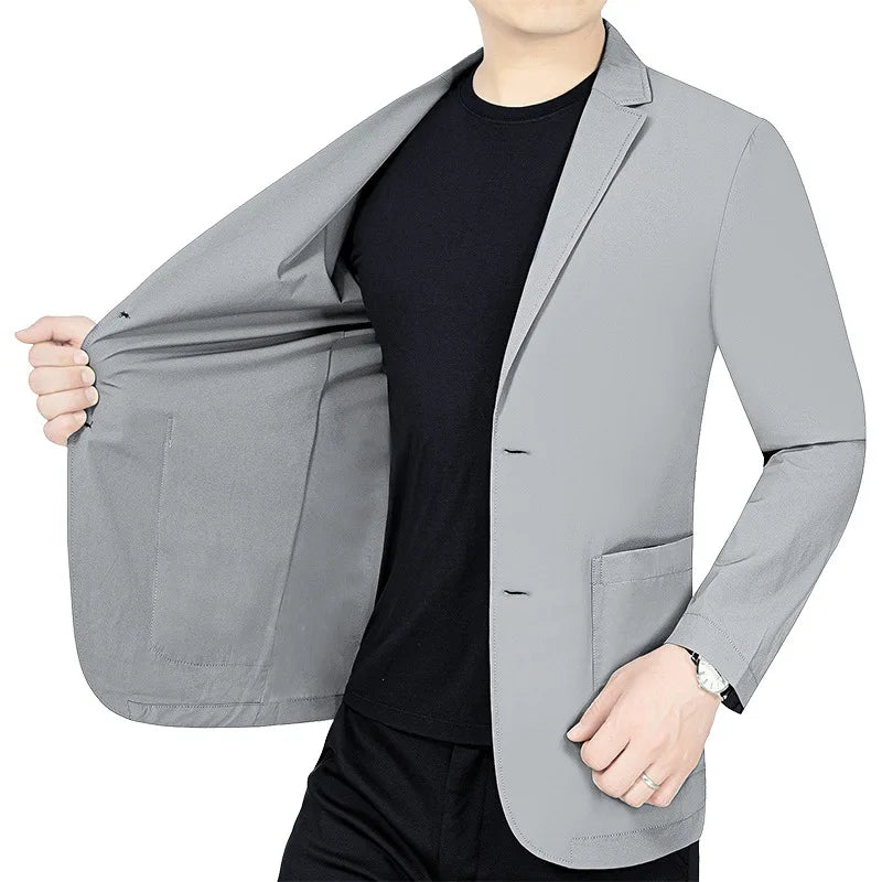 New Summer Man Thin Sunscreen Blazers Jackets Solid Business Casual Suits Coats Male Slim Elastic Blazers Jackets  Clothing 4XL