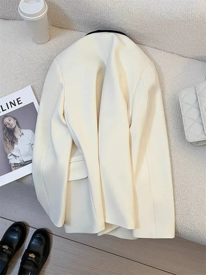 Spring Women's Suit Jacket Fashionable Korean Design Commute Style Long Sleeve Polyester Blend Urban Windbreaker