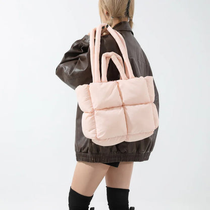 Fashion Soft Puffer Tote Bag Designer Quilted Women Shoulder Bags Nylon Padded Lady Handbags Down Cotton Warm Winter Shopper Bag