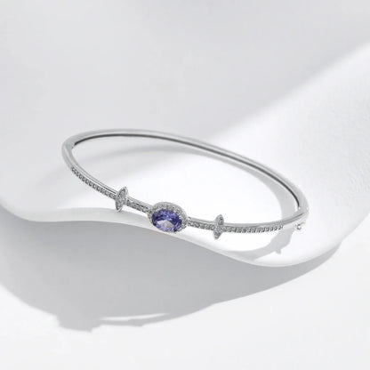 925 Sterling Silver Oval Halo Tanzania CZ  Bangle Bracelet Platinum Plated Fine Jewelry Gift For Women Mom Wife Girls