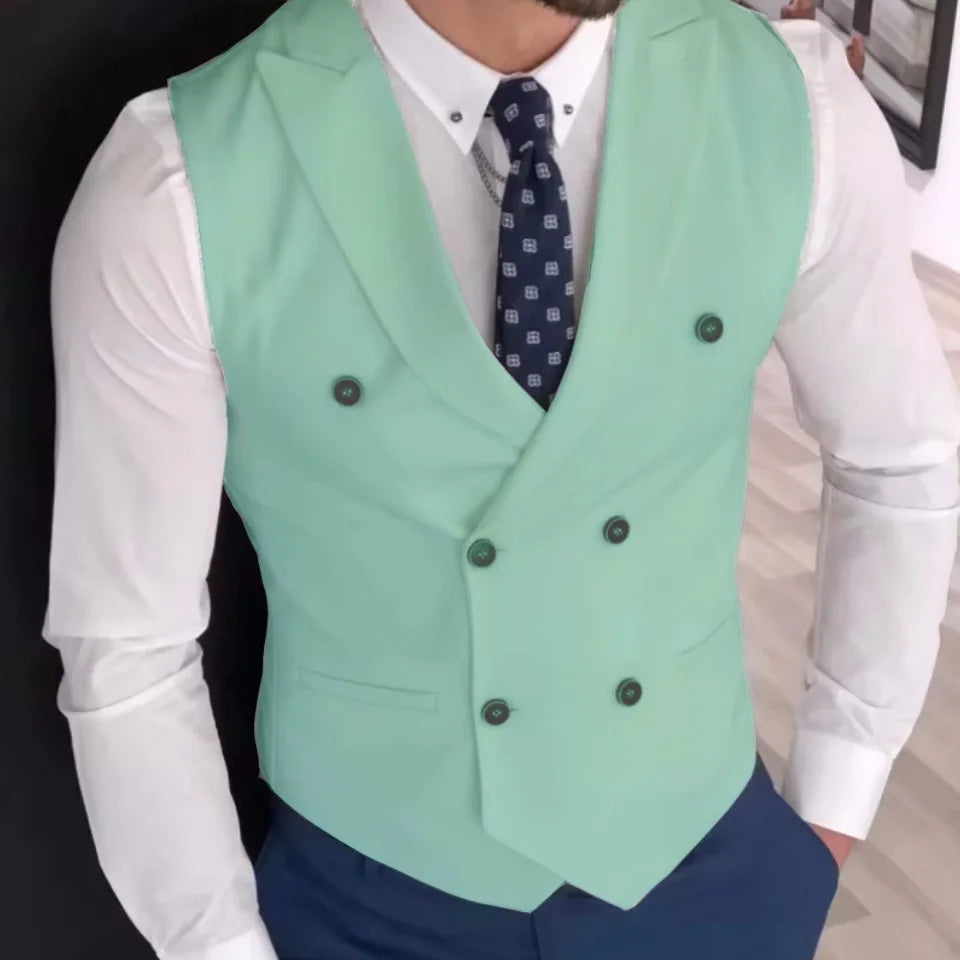 Men Vest Ivory Double Button Solid With Lapel Waistcoat Suit For Wedding Birthday Banquet Office Business Work Men Suit Vest