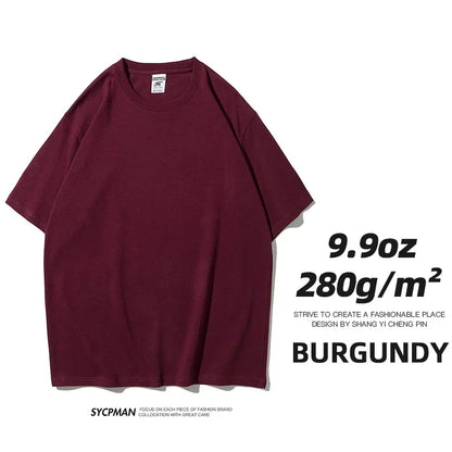 Sypcman Oversized T-Shirt 9.9oz 280 Grams Heavy High Qualtity Men Short Sleeve Tee Cotton Solid Color Customized OEM Streetwear