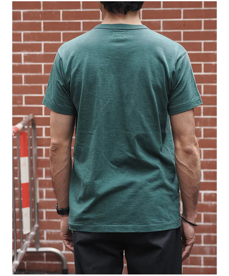 Rugged Bronson Loopwheel Tubular Pocket T-Shirt 220g Slub Cotton Men's Seamless Side Tee Short Sleeve
