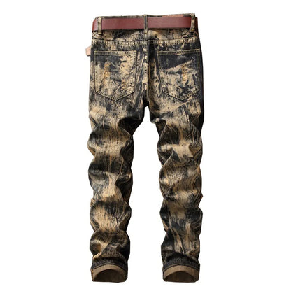 American Vintage Straight-leg Jeans for Men, Featuring Distressed Rip Details, Patchwork and Street-style Tapered Cut.