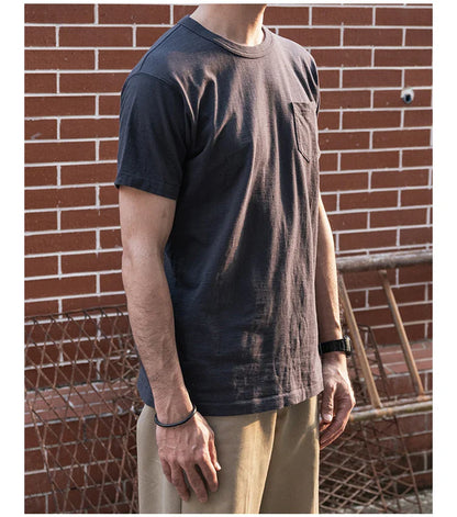 Rugged Bronson Loopwheel Tubular Pocket T-Shirt 220g Slub Cotton Men's Seamless Side Tee Short Sleeve
